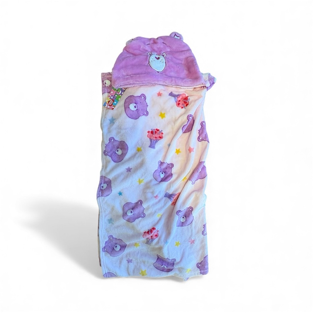 Purple Hooded Blanket with Care Bear Print